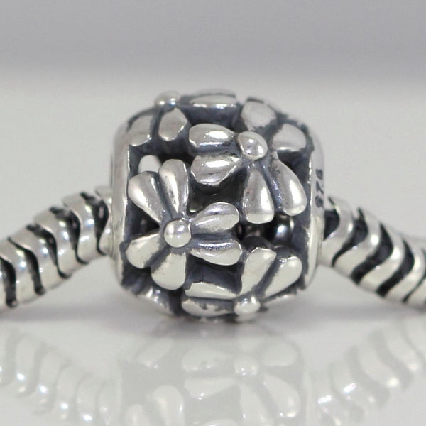 1pc Solid 925 Sterling Silver Daisy Flower Charm Floral Charm, Compatible with Pandora All Other Charm Bracelet, EC242