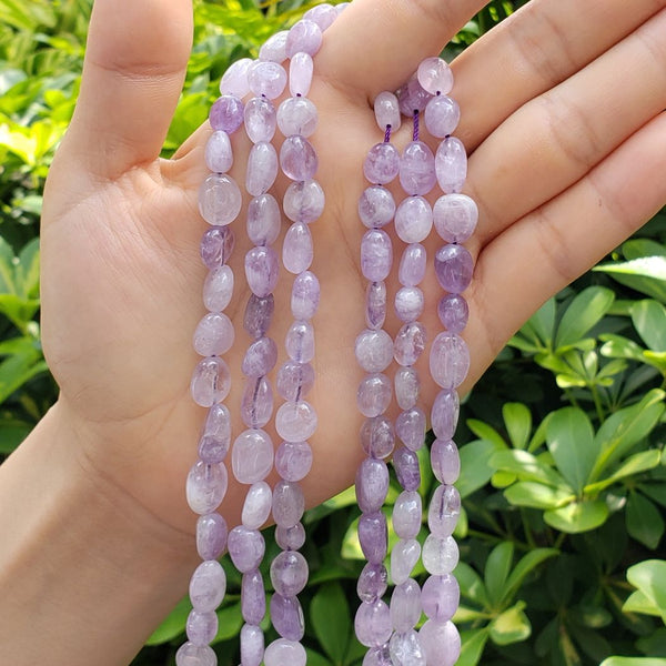 Natural Purple Lavender Jade Gemstone Oval Tumbled Pebble Beads, Irregular, 8mm to 12mm, Hole ID 1mm, 15 Inch/1 Strand, GZ12-19
