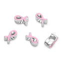 20pcs Pink Enamel Ribbon Symbol of Awareness Large Hole Beads, Hole ID 4.5mm, Antique Silver, Zinc Alloy Metal, MEC-C14