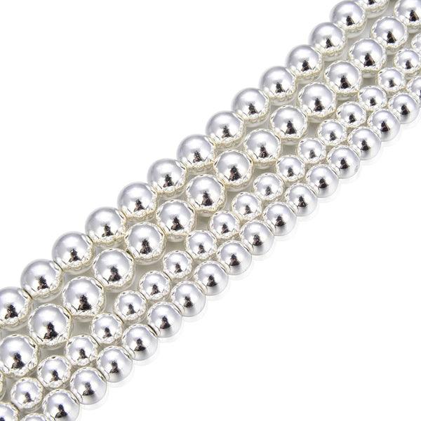 Grade A Natural Hematite Gemstone Round Beads, Silver Plated, 2 strands/200pcs Beads, 4mm/Small Tiny, Hole ID 1mm, GFC-B4