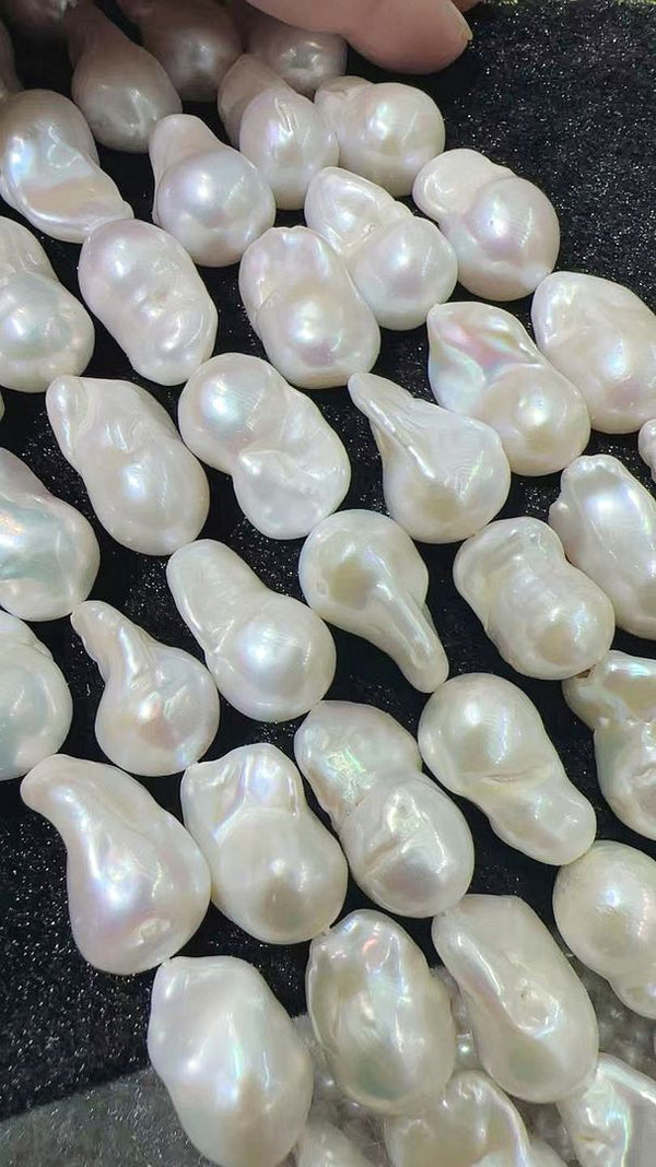 15 Inch AAA Grade High Luster Natural Baroque Pearl Beads, Irregular White Cultured Freshwater Flameball Teardrop Pearls, Large 17mm-28mm Flameball Pearls, Hole ID 1mm, PA3-28