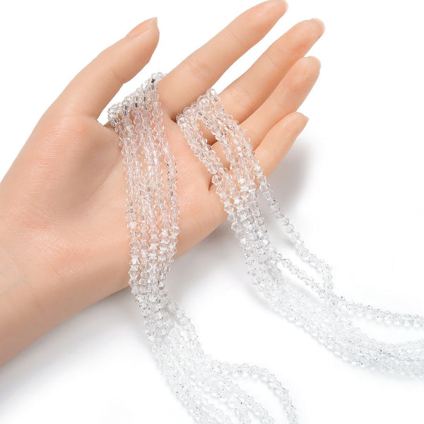 500pcs Creative Club Faceted Bicone Crystal Glass Beads, Crystal Clear, 4mm (0.16 Inch) Small Tiny, Hole ID 0.9mm, CCB401