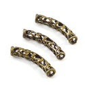 10pcs Large Hole Filigree Flower Tube Beads, Antique Bronze Plated Brass, 28mm, Hole ID 4mm, CF162-B
