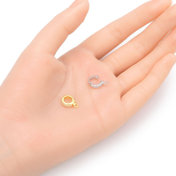 2pcs 925 Sterling Silver Hinged Bails, Real 18K Yellow Gold Plated, Cubic Zirconia CZ, 12.5mm, SS96-2