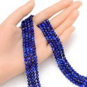 Natural Blue Lapis lazuli Gemstone Tiny Small Faceted Round Beads, 4mm, Hole ID 0.6mm, 15 Inch/1 Strand, GK4-4