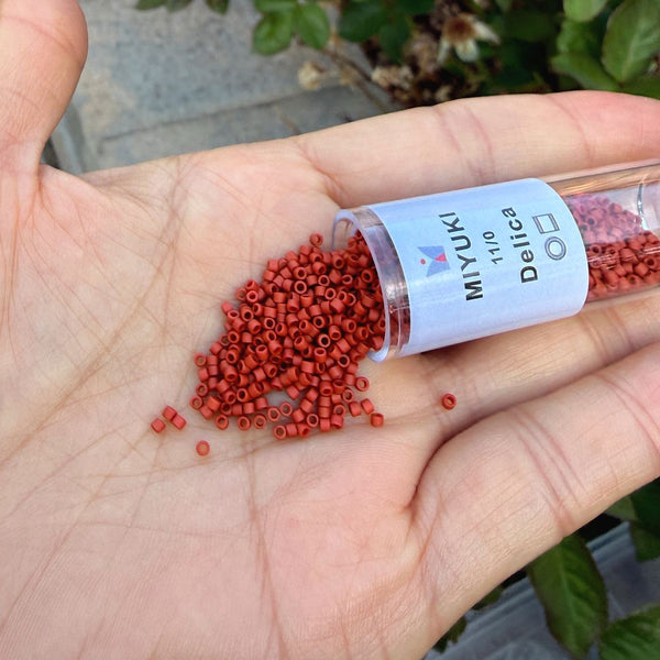 7.5g Miyuki Delica 11/0 Seed Beads, Opaque Matte Glazed Sienna (Red) DB2288