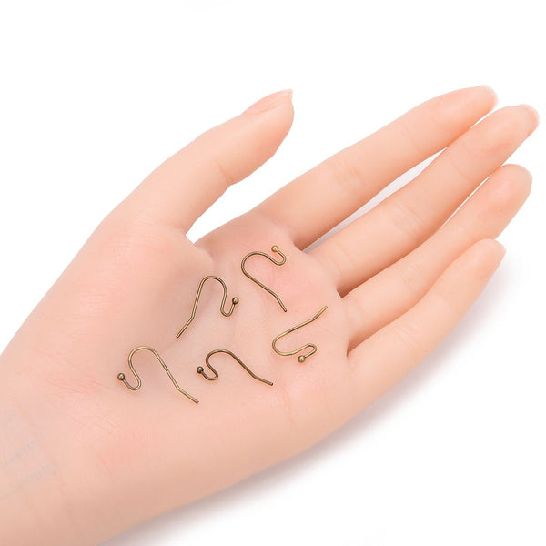 100pcs Ball End Fish Earring Hooks, Antique Bronze Plated Brass, 0.75mm/21 Gauge, 20mm Long CF206-B