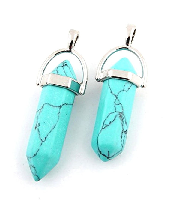 1pc Natural Green Howlite Imitation Turquoise Gemstone Pendant Necklace, 18 Inch Surgical Stainless Steel Chain, GGP-C22