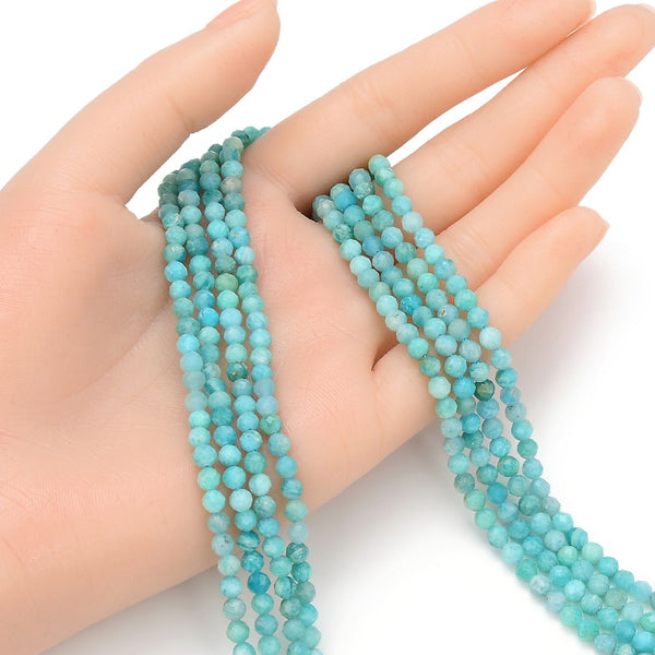 Natural Blue Amazonite Gemstone Tiny Small Faceted Round Beads, 4mm, Hole ID 0.6mm, 15 Inch/1 Strand, GK4-9