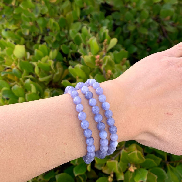 1 Strand Stretch Natural Opague Purple Tanzanite Quartz Beaded Gemstone Bracelet, 6mm Beads, Length Selections: 7 inch/7.5 inch/8 inch