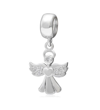 Real 925 Sterling Silver Winged Angel Religious Cubic Zirconia CZ Charm Pendant