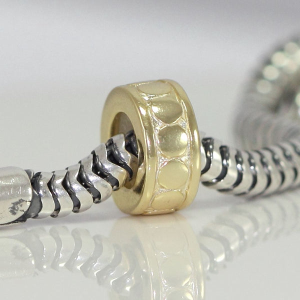 1pc Real Yellow Gold Plated Sterling Silver Rubber Charm Holder Bead Stopper, Compatible with Pandora All Other 3mm Charm Bracelet, EC423