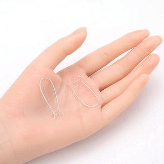 100pcs Earring Hooks Kidney Ear Wire, Sterling Silver Plated Brass, Size Selections: 18mm/25mm/30mm/36mm/43mm/47mm