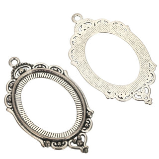 20pcs Large Sturdy Oval Open Back Bezels, Pendant Base, Antique Silver, Designed for 40x30mm Cabochon Resin Cameo Photo, MC-G1