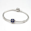 1pc Solid 925 Sterling Silver 4 Blue Heart-Petal Flower Bead Charm, Compatible with Pandora All Other Charm Bracelet, EC63