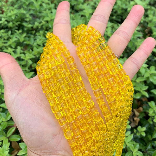 100pcs Creative Club Faceted Cube Crystal Glass Beads, Topaz Yellow , 6mm, Hole ID 1mm, CCC609