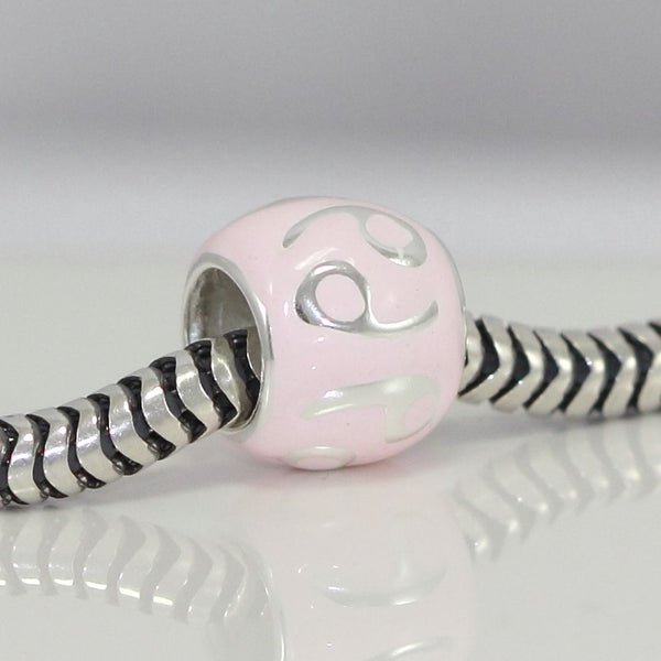 1pc 925 Sterling Silver Cancer Zodiac Sign Bead Charm Light Pink Enamel, Compatible with Pandora All Other Charm Bracelets, EC55