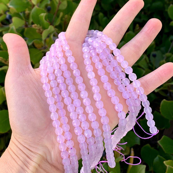 Natural Light Purple Lavender Jade Gemstone Faceted Round Beads, 6mm, Hole ID 0.9mm, 2 Strands/28 Inch Total, GH-E24