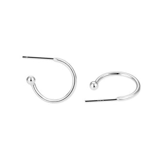 2pcs Real 925 Sterling Silver C Hoop Huggie Earrings, 20mm, 3mm Ball Dot, SSE43-3