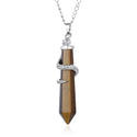 1pc Natural Brown Yellow Tiger Eye Hexagonal Pile Gemstone Pendant Necklace, 18 Inch Surgical Stainless Steel Chain, GGP-D1