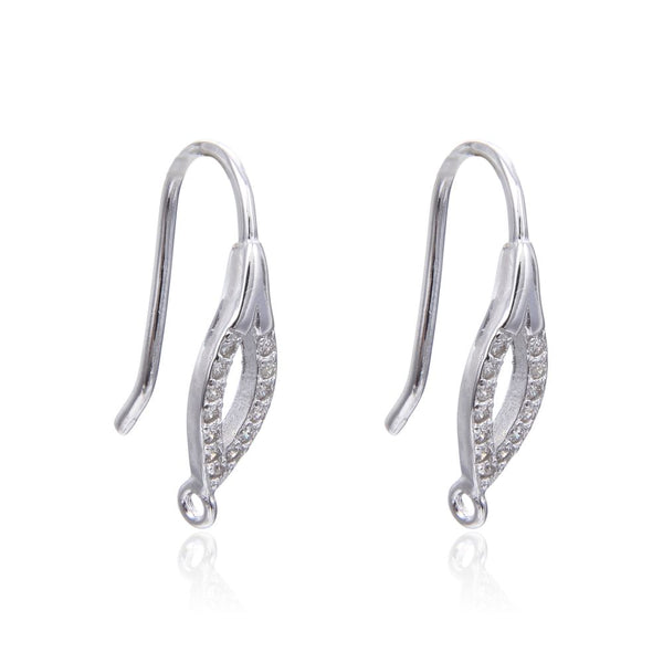 4pcs 925 Sterling Silver Fancy Marquise Pattern Earring Hooks, 13 Cubic Zirconia CZ, Tarnish Resistant Rhodium Plated, 16mm, SS487