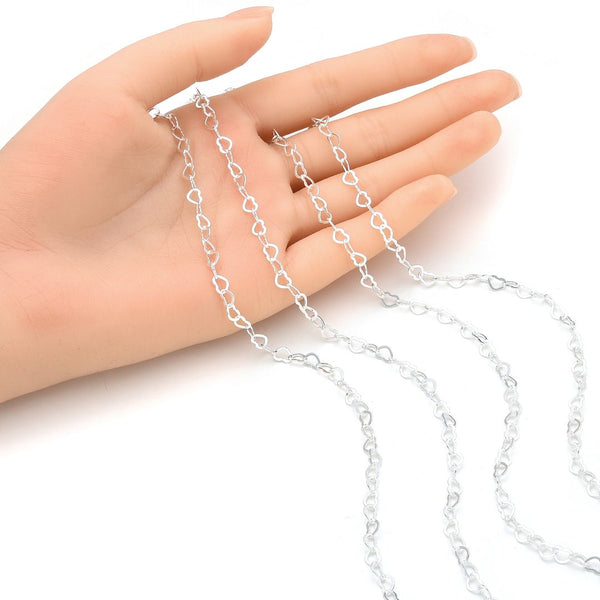 5 Feet 925 Sterling Silver Unfinished Heart Shaped Chain Links, 5.5mm x 4.3mm, SSK-T3