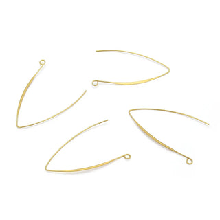 50pcs Raw Brass Flat Marquise Earring Hooks, V Shape Ear Wire, 0.7mm/21 Gauge, 45mm Long, Unplated/Uncoated, CX249