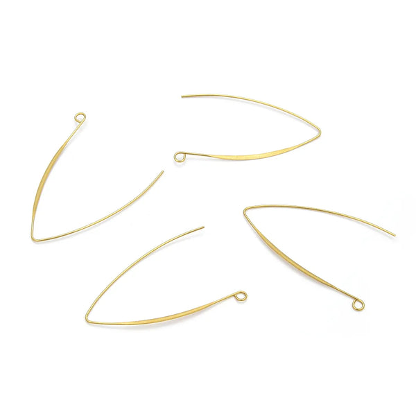50pcs Raw Brass Flat Marquise Earring Hooks, V Shape Ear Wire, 0.7mm/21 Gauge, 45mm Long, Unplated/Uncoated, CX249