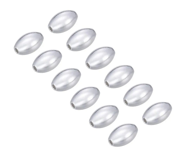 100pcs Smooth Oval Rice Beads, Sterling Silver Plated Brass, Size Selections: 7x4mm, 8x5mm, 10x6mm, 12x7mm