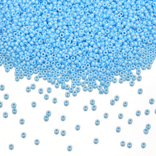 25g Miyuki Rocaille 15/0 Round Seed Beads Opaque Luster Light Blue RR-433