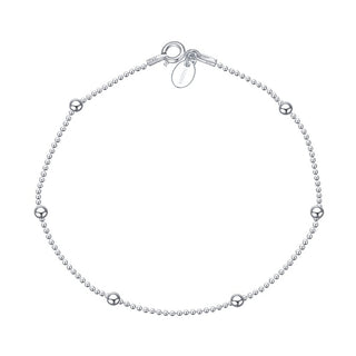 1pc 925 Sterling Silver Bead Station Beaded Chain Bracelet, 1mm & 2.5mm Small Tiny Beads, Tarnish Resistant White Gold Plated, Length Selections: 7 inch/7.5 inch/8 inch