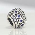 1pc 925 Sterling Silver Round September Birthstone Bead Charm, Blue Sapphire Cubic Zirconia CZ, 10x8mm, Hole ID 4.5mm, EC1-F9