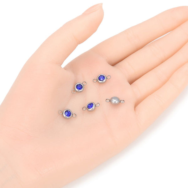 10pcs Grade A September Sapphire Blue Birthstone Links, Stainless Steel, Tarnish Resistant, 6mm, CCP34-9