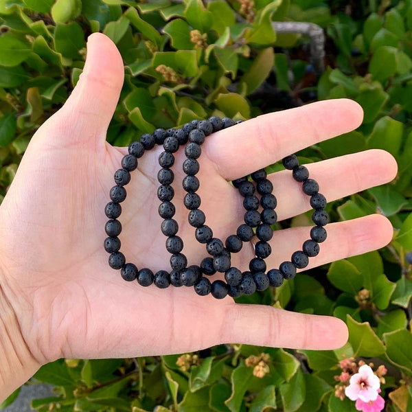 1 Strand Stretch Natural Black Lava Rock Beaded Gemstone Bracelet, 6mm Beads, Length Selections: 7 inch/7.5 inch/8 inch