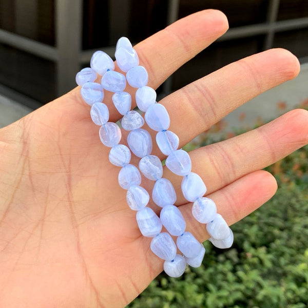 1 Strand Stretch Natural Blue Lace Agate Free Form Gemstone Bracelet, 7-10mm Beads, Length Selections: 7 inch/7.5 inch