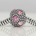 1pc 925 Sterling Silver October Birthstone Bead Charm, Pink Tourmaline Cubic Zirconia CZ, 10.3x9mm, Hole ID 4.5mm, EC1-M10