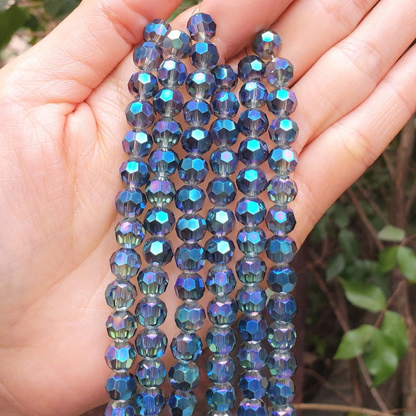 140pcs Creative Club Faceted Round Crystal Glass Beads, Peridot Shimmer, 8mm, Hole ID 1mm, CC2R836