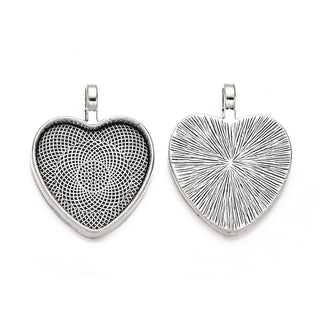 20pcs Large Sturdy Heart Bezels, Pendant Base, Antique Silver, Designed for 25mm Cabochon Resin Cameo Photo, MC-G4