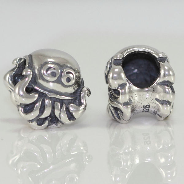 1pc Cute Real Solid Sterling Silver Octopus Charm Bead, Compatible with Pandora All Other Charm Bracelets, EC162