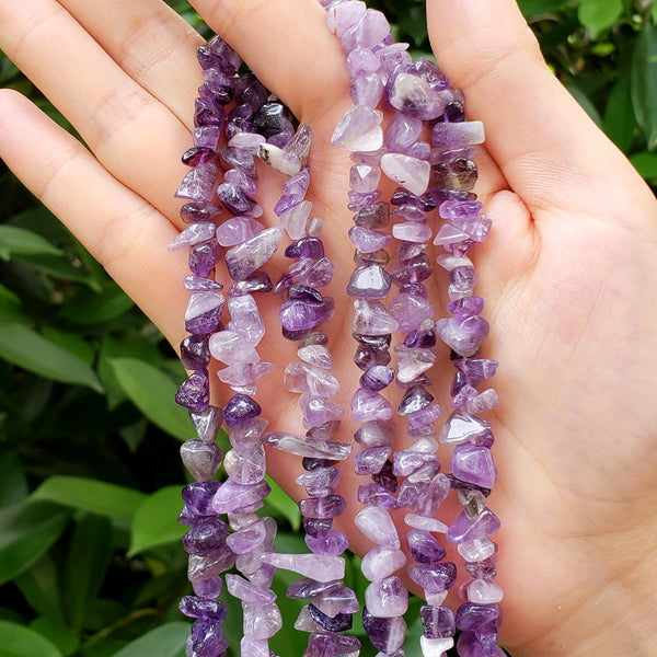 Natural Purple Amethyst Crystal Gemstone Chip Beads, Free Form, 5mm-8mm, Hole ID 1mm, 1 Strand/31 Inch, GZ1-8