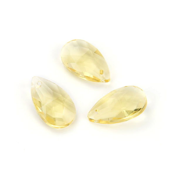 20pcs Creative Club Faceted Crystal Glass Pear Chandelier Pendant Drops, November Topaz Yellow Birthstone, 22x13mm Large, Hole ID 1mm, CCE-9