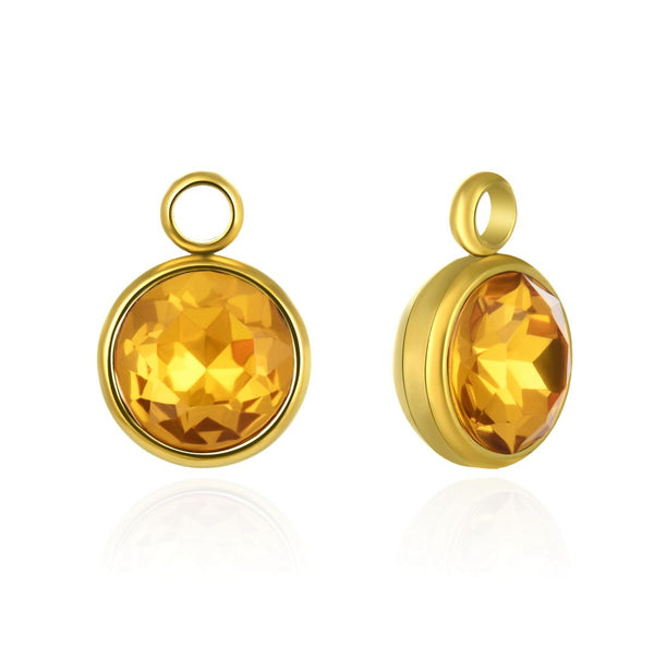 10pcs Grade A November Topaz Yellow Birthstone Charm Drops, 18K Yellow Gold Plated Stainless Steel, Tarnish Resistant, 10mm, CCP31-11