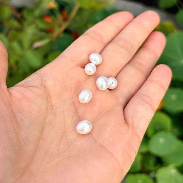 10pcs Natural AAAA Grade High Luster Half Drilled Teardrop Pearls Beads, White Cultured Freshwater Pearls, 7-8mm, Hole ID 0.85mm, PT4-78
