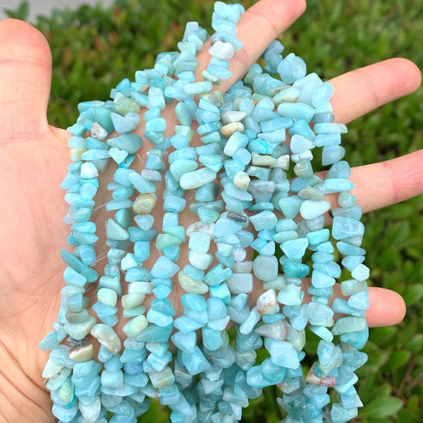 Natural Blue Amazonite Gemstone Chip Beads, Free Form, 5mm-8mm, Hole ID 1mm, 1 Strand/31 Inch, GZ1-2