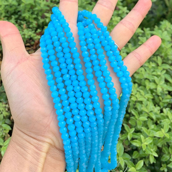 500pcs Creative Club Faceted Rondelle Crystal Glass Beads, Blue Turquoise Opal, 6x4mm, Hole ID 1mm, CCR631