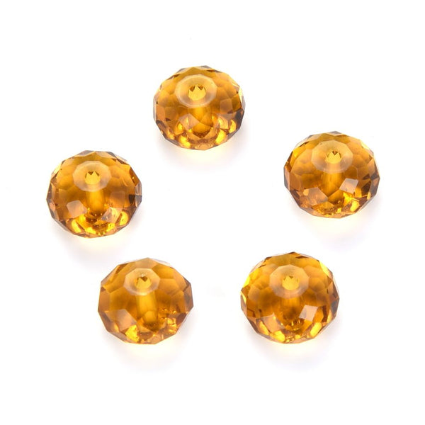24pcs Adabele Austrian Faceted Rondelle Crystal Beads #5040, Amber Topaz (Yellow), Size Selections: 6x4mm, 8x6mm, 10x8mm