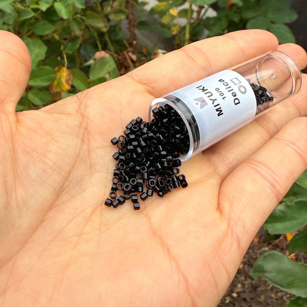 30g Miyuki Delica 10/0 Tube Seed Beads, Opaque black DBM10