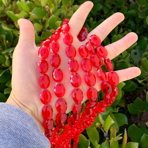 50pcs Creative Club Faceted Flat Oval Crystal Beads, Light Siam Red, 16x12mm/Large, Hole ID 1.1mm, CCO-6