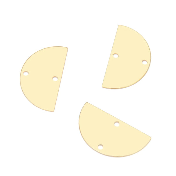 20pcs Raw Brass Half Round Semicircle Connector Link, 2-Hole, 21mm, Unplated/Uncoated, CX-R3