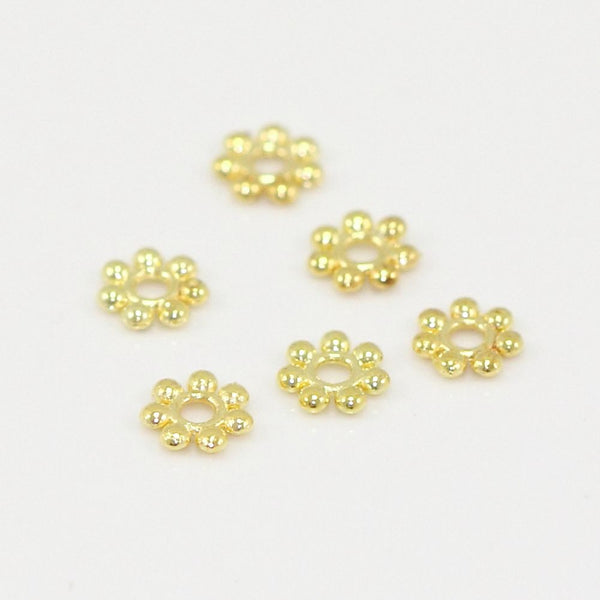100pcs Tarnish Resistant Small Thin Daisy Flower Rondelle Beads, 18K Yellow Gold Plated Brass, 4.5x0.8mm, Hole ID 1.2mm, BF110-2